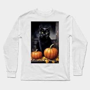 The Black Cat and the Pumpkins Long Sleeve T-Shirt